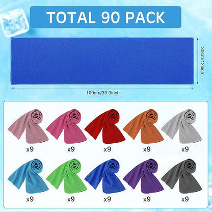 Redbaker 90 Pack Cooling Towels Bulk for Neck and Face 40" x 12" Ice Towel Multicolored Microfiber Cool Sweat Rag for Gym Workout Running Yoga Fitness Travel Outdoor Sports(Coloful)
