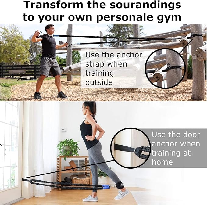 Vikingstrength Total Body System, Exercise Fitness Band for Home, Door Gym with Handles and Running Bungee, Workout for Men/Woman, Garage/Home/Outdoor Gym Equipment + V-Strength Workout App