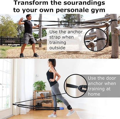 Vikingstrength Total Body System, Exercise Fitness Band for Home, Door Gym with Handles and Running Bungee, Workout for Men/Woman, Garage/Home/Outdoor Gym Equipment + V-Strength Workout App