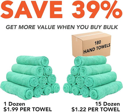 Arkwright Microfiber Gym Towel - (Pack of 12) Soft Lightweight Quick Dry Hotel Quality Hand Towels, Sweat Absorbent, Perfect for Workout, Yoga, Spa, Bathroom, 15 x 24 in, Green