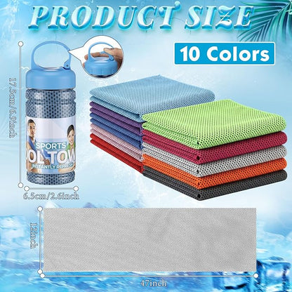 Honoson 10 Pack Cooling Towels Bulk - 47"x12" Soft Breathable Ice Towels for Neck & Face, Portable Chilly Rags Microfiber Sweat Rags for Yoga, Sports, Gym, Workout & Fitness(Mixed Colors)