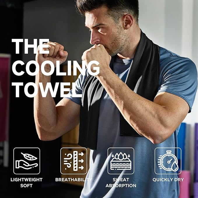 BILITOK Superfiber Ice Towel Neck, Soft Breathable Cold Towel Cooling, Yoga, Sports, Golf, Gym, Camping, Running, Fitness, Exercise and More Activities, 4 Packs (Dark Blue/Green/Rose red/Black)