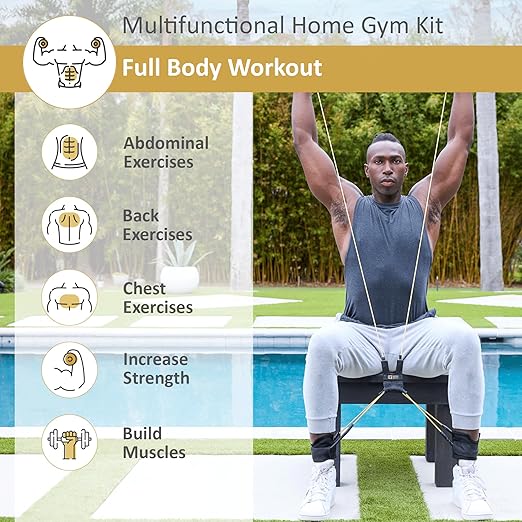 All-in-one Fitness Band, Full Body Exercise Band for Home Exercise or Training on-The-go, Multi-Purpose use for Strength, core, Pilates & More, Light - 10 lbs. (Gold)
