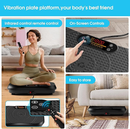 SoftGym Vibration Plate Exercise Machine for Lymphatic Drainage,Power Vibrate Stand Shake Board 450 Lbs Capacity Whole Body Workout Waver with Fitness Resistance Bands Weight Loss Gifts for Women Men