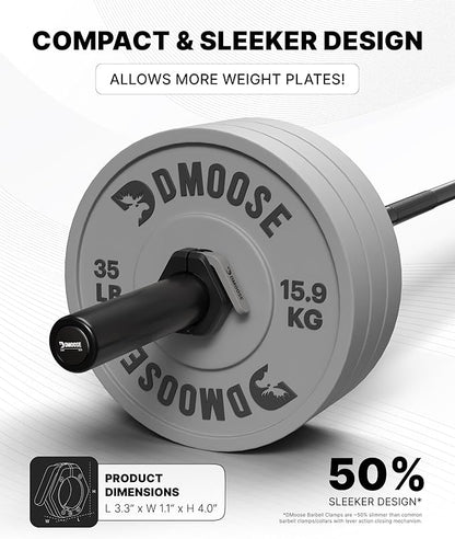 DMoose Fitness Barbell Clips 2 Inch (Pair) - Quick Release Olympic Barbell Clamps & Collars with Anti Slip TPR Grip for Secure Weightlifting and Powerlifting - Weight Clips for Bars at Home or Gym