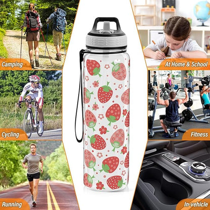 Burbuja Red Strawberry 32 oz Water Bottle with Straw Lid, Leakproof & BPA Free Tritan Bottle for Gym Fitness Outdoor Sports
