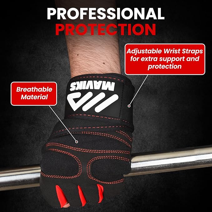 Workout Gloves for Men and Women Weight Lifting Gloves with Wrist Wrap Support for Gym Training Weightlifting Crossfit Pull-ups Exercise Glove for Ladies & Gents