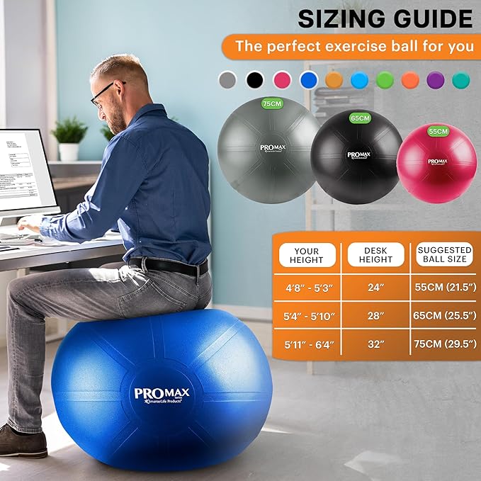 SmarterLife PRO MAX Exercise Ball – Yoga, Stability & Balance Trainer for Core Workouts, Fitness, Physical Therapy, Pregnancy & Office Chair Support – Anti-Slip, Anti-Burst