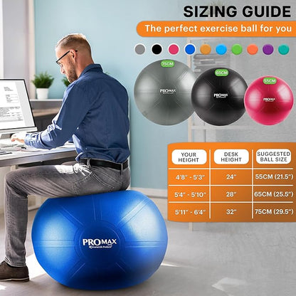 SmarterLife PRO MAX Exercise Ball – Yoga, Stability & Balance Trainer for Core Workouts, Fitness, Physical Therapy, Pregnancy & Office Chair Support – Anti-Slip, Anti-Burst