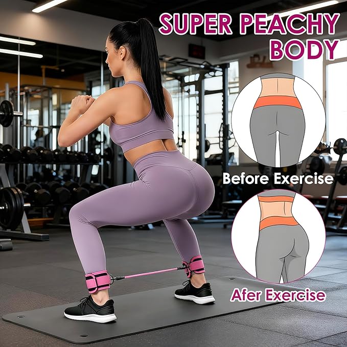 Resistance Bands Set, Adjustable Ankle Exercise Bands with Cuffs Home Gym Workout Fitness Equipment with Carry Bag for Women Leg Booty Butt Lift Kickbacks Hip Training Working Out Yoga