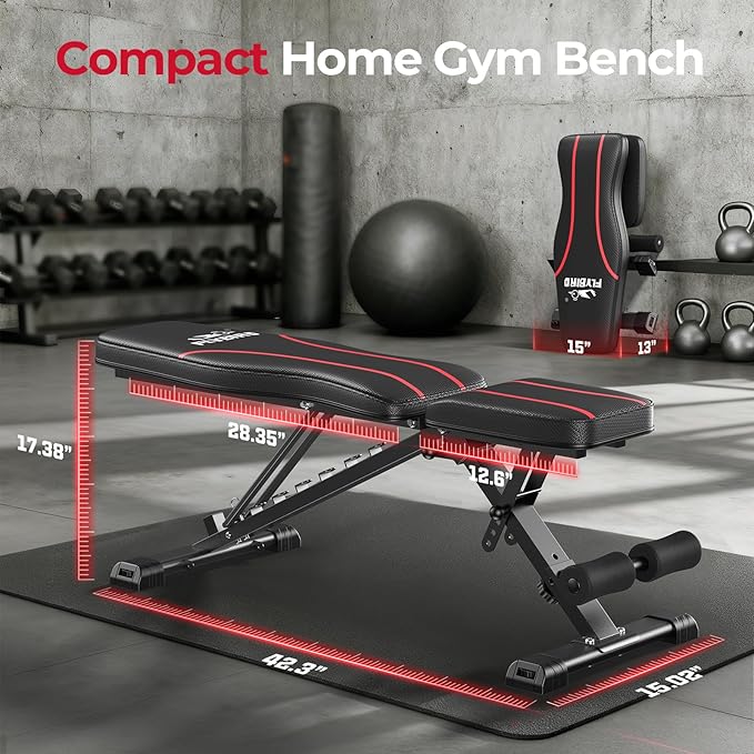 FLYBIRD Adjustable Bench,Utility Weight Bench for Full Body Workout- Multi-Purpose Foldable Incline Bench (Black)
