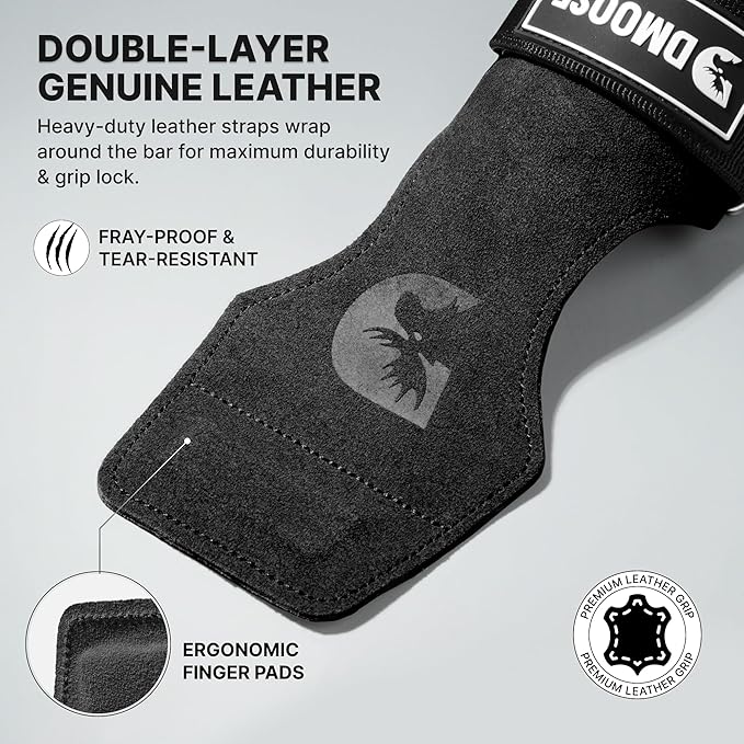 DMoose Fitness Weight Lifting Hooks (Pair) for Deadlifts, Pull Ups, Rows & Shrugs - Anti-Rip Nylon Strap Hand Grips with Thick Wrist Padding - Heavy Duty Wrist Straps for Weightlifting & Gym Workouts