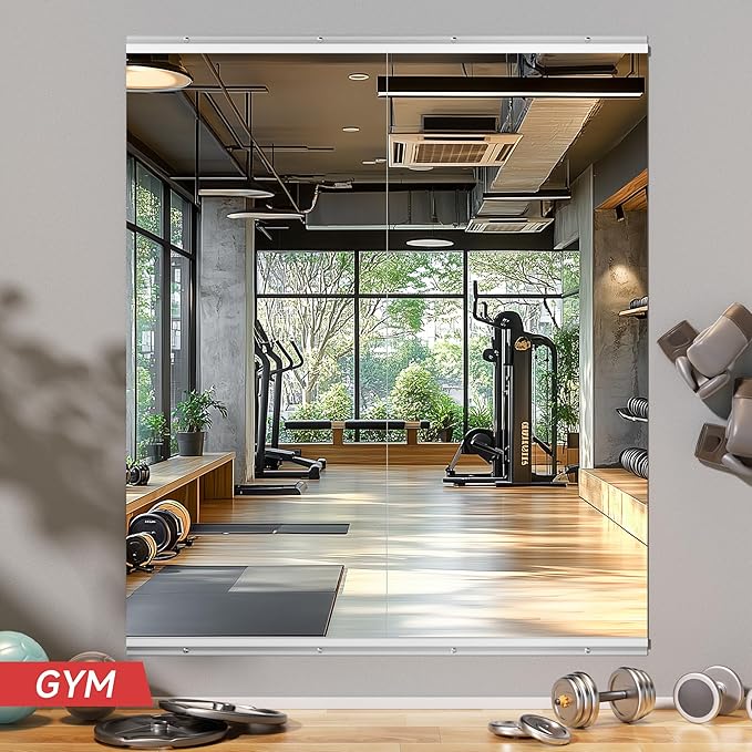 Home Gym Mirror, 63" x 28", 2PCS Large Full Body Mirror for Yoga, Silver Frameless Tempered Glass, Wall-Mounted Wall Mirrors for Home Gym, Workout, Garage, Bedroom, Bathroom, Dance Studio