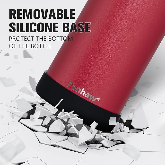 Fanhaw 32 oz Insulated Water Bottle – Portable Stainless Steel Flask with 3 Lids (Straw, Spout, Carabiner) | Leakproof, for Gym, Hiking, Work, Travel & Everyday Use (Red)