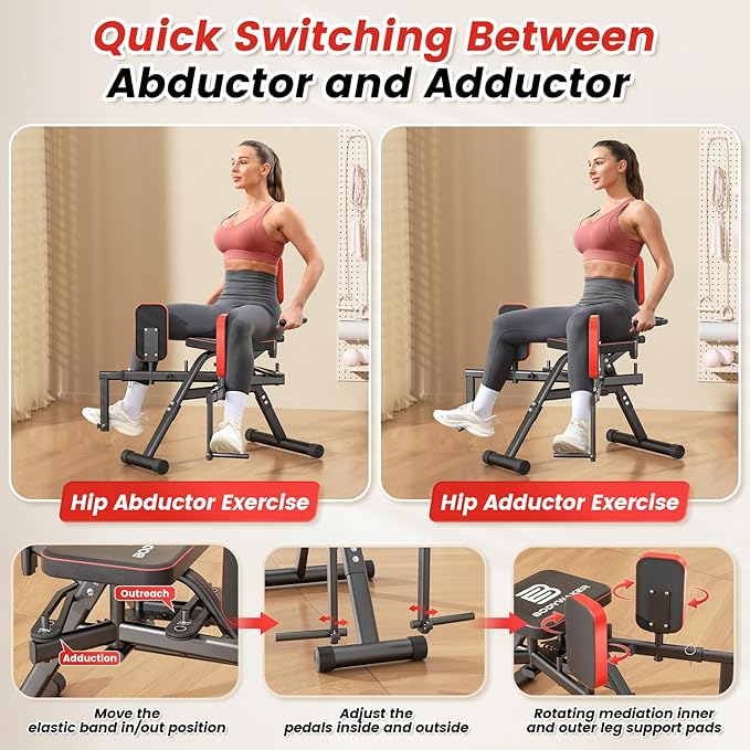 2-in-1 Hip Abductor & Adduction Machine for Home Gym, Glute Machine & Thigh Workout Equipment with 6-Level Resistance and Enlarged Padding Seat, Compact Leg Exercise Euipment for Women & Men