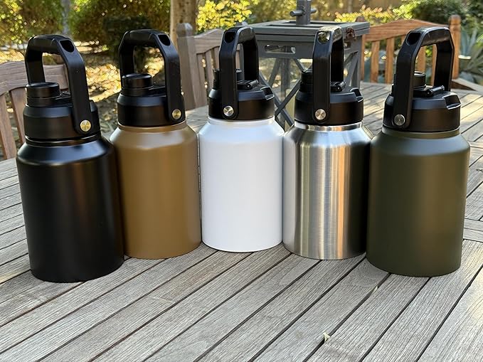 64 Ounce Half Gallon Insulated Water Bottle, Large Capacity Vacuum Flask with Handgrip (OD Green)