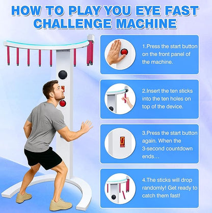 CAMINI Reflex Stick Challenge Game, Adjustable Speed Hand-Eye Coordination Trainer Arcade Machine for Events, Rentals, and Family Game Nights, LED Light & Music Reaction (White)