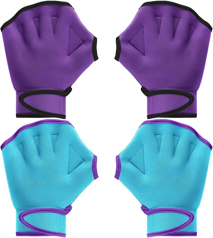 Sumind 2 Pairs Swimming Gloves Aquatic Training Gloves Neoprene Mittens Webbed Fitness Water Aerobics Resistance Training for Women Men Swimming Diving(Medium,Light Blue, Purple)