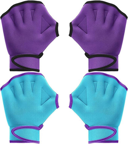 Sumind 2 Pairs Swimming Gloves Aquatic Training Gloves Neoprene Mittens Webbed Fitness Water Aerobics Resistance Training for Women Men Swimming Diving(Medium,Light Blue, Purple)