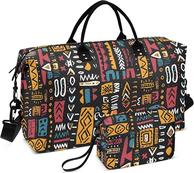 Weekender Bags Travel Duffel Gym Bag Carry on Overnight Tote Bag with Toiletry Bag for Airplane Travel Trip Gym Yoga (African Geometric Print)