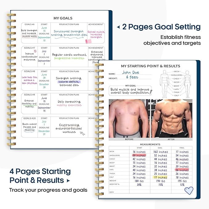 Fitness Workout Journal for Women & Men, A5(5.5" x 8.7") Workout Log Book Planner for Tracking, Progress, and Achieving Your Wellness Goals-Navy Blue