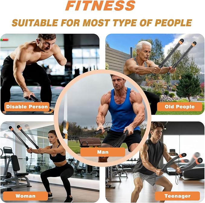 Ropeless Battle Ropes, Portable Cordless Battle Ropes with Sliding Weight Rings for Customizable Intensity, Home Training Kit with Storage Bag, Spring Stick for HIIT Strength & Muscle Training