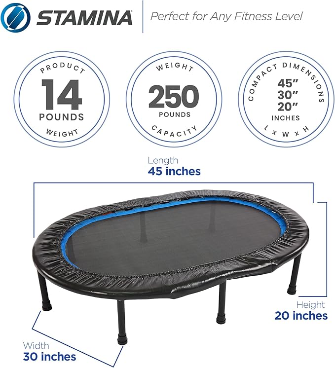 Stamina Folding Trampoline with Smart Workout App, Black - Portable Fitness Rebounder for Home Gym, Cardio & Strength Training, Jumping Exercise Equipment