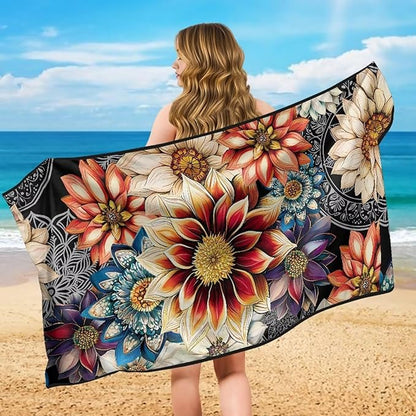 Bulopur Dahlia Floral Car Seat Towel Cover After Gym Workout Running Swimming Boho Automotive Accessories for Girly Non-Slip Sweating Car Seat Cover Removable