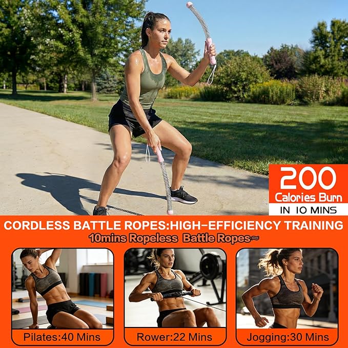 Ropeless Battle Ropes for Home Gym, Portable Cordless Weighted Battle Ropes with Storage Bag, High Calorie Burn for Men & Women, Fitness Equipment for HIIT & Low-Impact Aerobic Training
