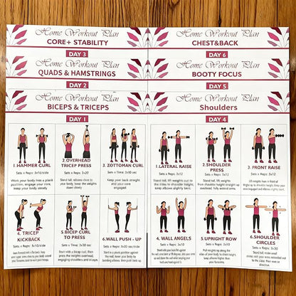 6-Pack Dumbbell Workout Posters for Beginners | Home Fitness Plan with Daily Exercise Routines for Weight Loss & Muscle Tone, Strength & Flexibility | Cycle Through Daily Guided Workouts | 8x10 Inch Charts (Red)