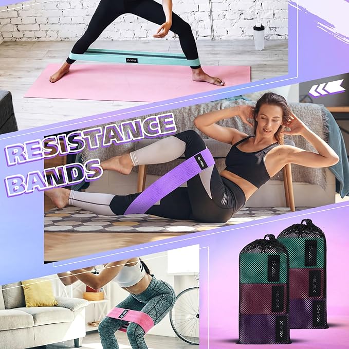 Women's Fabric & Ankle Resistance Bands Set: 6 Short, 3 Long Bands for Leg, Glute & Hip Workouts, Adjustable Resistance Levels with Non-Slip Design, Includes Travel Bag & Training Guide