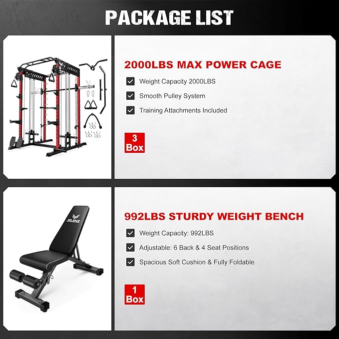 M21 Smith Machine, Multi-Function Power Cage with Dual Pulley Cable Crossover System, 2000LBS All-in-One Squat Rack with Smith Bar and Attachments for Home Gym Strength Training