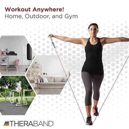 THERABAND Resistance Tubing with Connectors for Wall, Rehab & Wellness Station, Medium Level 3, Set of 2, 24-Inch Red Tubing for Physical Therapy, Exercise, Rehab, Clinics & Pilates, Latex Tubes