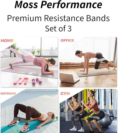 Premium Fabric Resistance Bands, Glute Bands, Set of 3 Resistance Strengths with Carrying Bag for Men & Women, Strength Training, Pilates, Physical Therapy, Home Exercise, & More