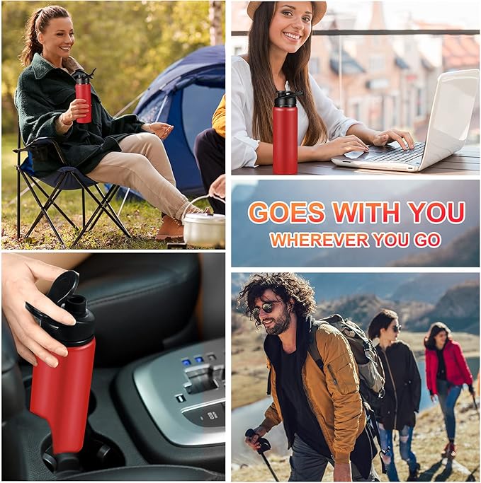 Chengu 10 Pcs 25oz Reusable Aluminum Water Bottle Bulk Lightweight Outdoor Sports Water Bottles Easy Carry Leak Proof for Travel Gym Camping Hiking Fishing, Snap Lid (Red)