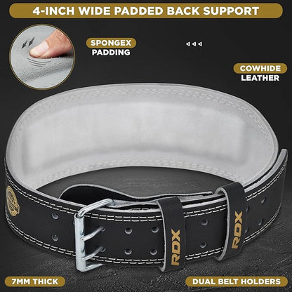 RDX Weight Lifting Belt Gym Fitness, Cowhide Leather, 4” 6” Padded Lumbar Back Support, 10 Adjustable Holes, Weightlifting Powerlifting Bodybuilding Deadlift Squat Workout Strength Training, Men Women