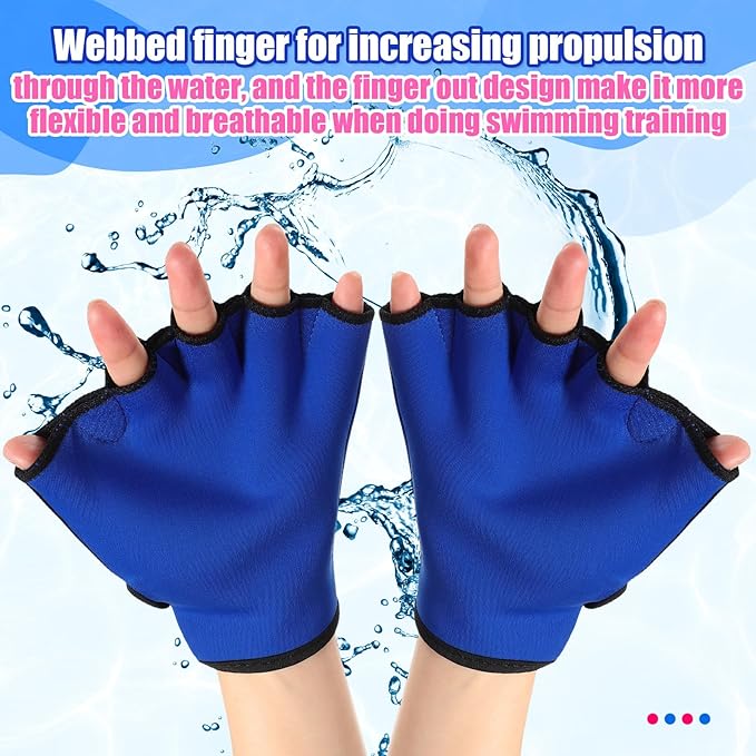 Sumind 2 Pairs Swimming Gloves Aquatic Training Gloves Neoprene Mittens Webbed Fitness Water Aerobics Resistance Training for Women Men Swimming Diving(Medium,Rose Red, Blue)