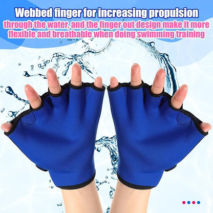 Sumind 2 Pairs Swimming Gloves Aquatic Training Gloves Neoprene Mittens Webbed Fitness Water Aerobics Resistance Training for Women Men Swimming Diving(Medium,Rose Red, Blue)
