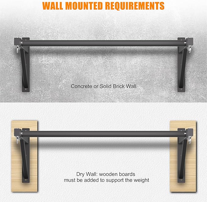 Pull Up Bar Wall Mounted, Heavy Duty 650 lbs Capacity Chin Up Bar, 48" Multi-Grip Strength Training Pull-up Bars, for Home Gym Garage/Backyard Total Body Workout, Ease Of Use Mounting