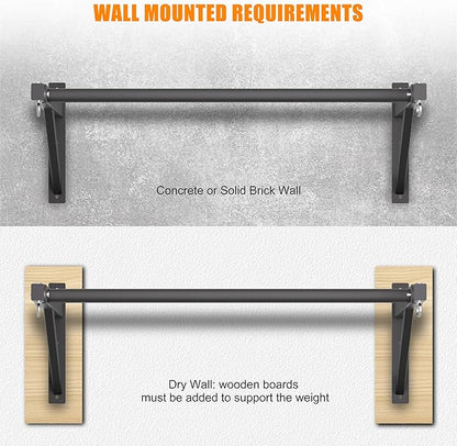 Pull Up Bar Wall Mounted, Heavy Duty 650 lbs Capacity Chin Up Bar, 48" Multi-Grip Strength Training Pull-up Bars, for Home Gym Garage/Backyard Total Body Workout, Ease Of Use Mounting