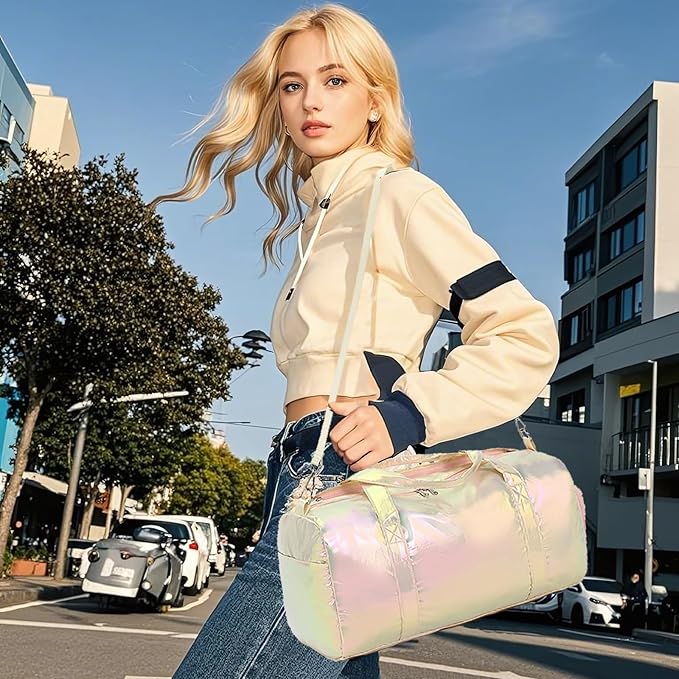 LEDAOU Gym Bag Sports Duffle Bags with Wet Pocket Weekender Overnight Bag with Shoe Compartment and Air Hole for Girls Kids Women Foldable Travel Bags