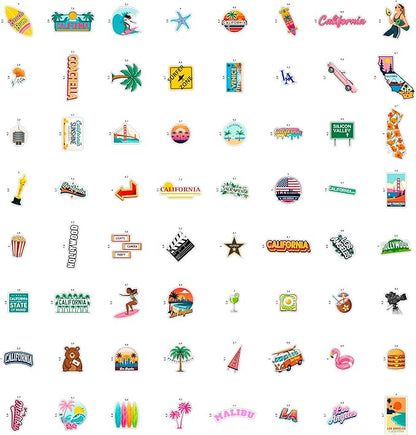 100Pcs California Stickers for Water Bottle, Laptops, Beach Stickers, Decals - California Gifts & Party Decor & Favors - Gift for Women & Men