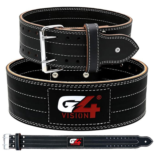 G4 Vision Genuine Leather Power Weight Lifting Adjustable Belt 4" Gym Fitness Bodybuilding Back Support Weightlifting Heavy Workout (Small, Black)