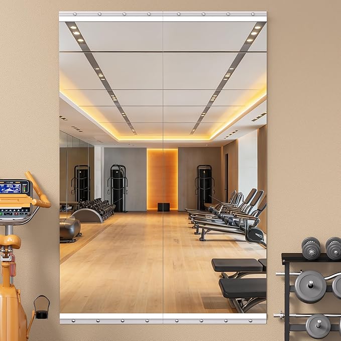 Home Gym Mirror, 55" x 17", 2PCS Large Full Body Mirror for Yoga, Silver Frameless HD Tempered Glass, Shatterproof Wall-Mounted Wall Mirrors for Home Gym, Workout, Garage, Dance Studio