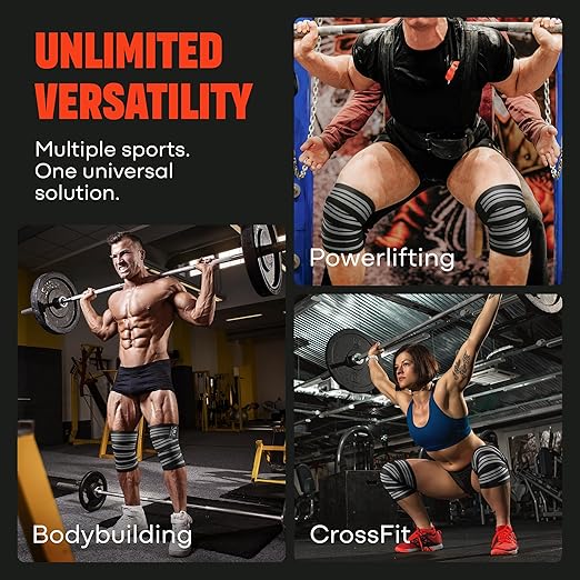 Mava Sports Knee Wraps (Pair) for Men & Women | Ideal for Cross Training, WODs, Gym Workouts, Weightlifting, Fitness & Powerlifting | Knee Straps for Squats | 72" Compression & Elastic Support
