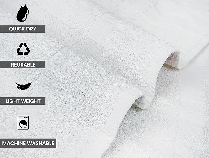 ZUPERIA White Bath Towels Bulk 24 Pack (24 x 48 Inches) - 100% Cotton Economy Light Weight Towels for Commercial Use - Quick Dry, Ultra-Soft, and Absorbent Bulk Towels