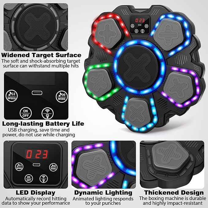 Music Boxing Machine Sport Toys for Kids and Adults,Wall Mounted Bluetooth Smart Punching Target,Training Pad Toy with Boxing Glove,Ideas Toys for Boys Girls Kids 3 4 5 6 7 8 9 10 11 12+ Years Old