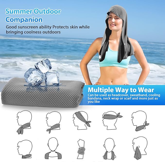 Sukeen Cooling Hoodie Towel, Cooling Towels for Neck and Face Quick Drying Absorbent, UV Protection Cooling Neck Wraps, Sport Workout Camping Cycling Cooling Towel