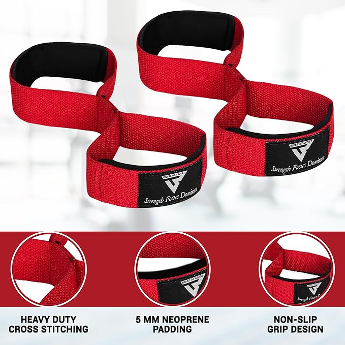 Weight Lifting Straps Figure 8, Anti Slip Strap with cuffs wrist Support for Gym Workout Deadlift Powerlifting Bodybuilding Weightlifting, Fitness Strength Training, Hand Bar Grip for Men