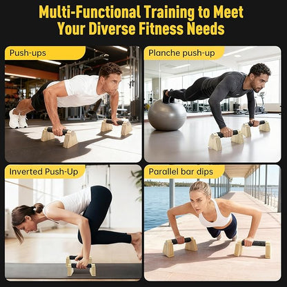 Push-up Stand, Wooden Parallettes Bars for Handstand Training, Solid Push Up Bars & Calisthenics Bar, with Non-Slip strap, Exercise Home Workout Equipment for Men Strength Training